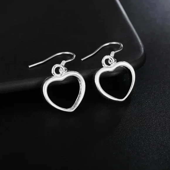 Beautiful Hollow Heart Drop Earrings 925 Sterling Silver - Picture 6 of 6